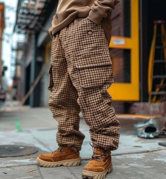 Men's Vintage Waffle Knitted Outdoor Multi-pocket Cargo Pants Trousers