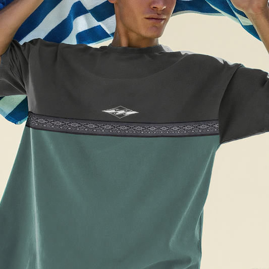 Mens Retro Color Patchwork Short Sleeve Surf T-shirt