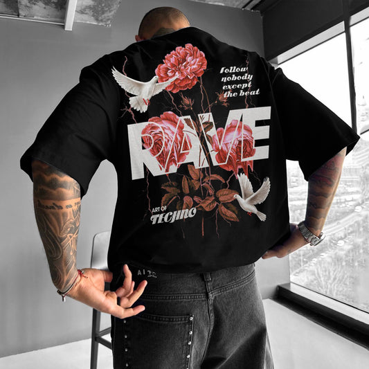 Men's Vintage Floral Letter Print T-Shirt