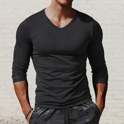 Men's Casual Bottoming Shirt V-Neck Long Sleeve T-Shirt