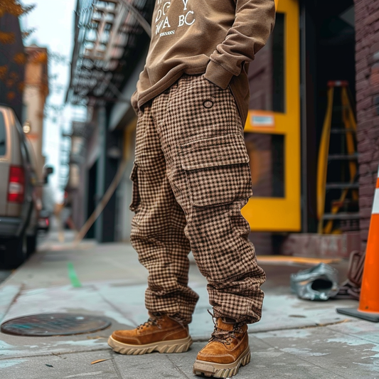 Men's Vintage Waffle Knitted Outdoor Multi-pocket Cargo Pants Trousers