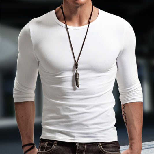 Men's Basic Bottoming Shirt Long Sleeve T-shirt Pure Cotton Inner Build Slim Fit Top