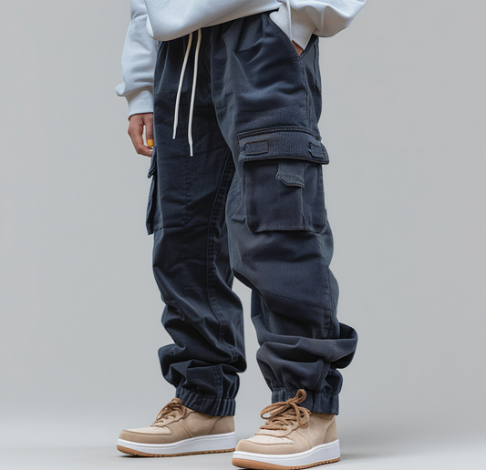 Retro Lace-up Large Pocket Practical Casual Pants