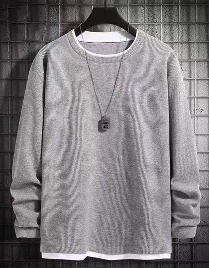 Solid Color Waffle Pullover Sweatshirt