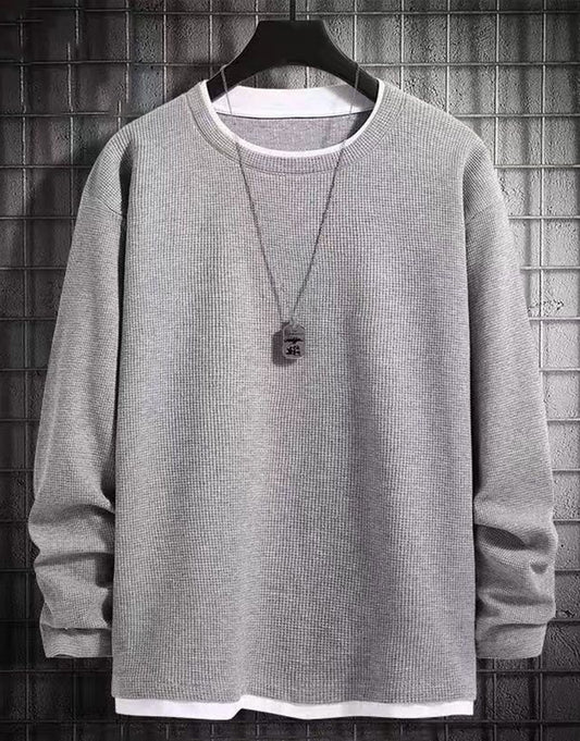 Solid Color Waffle Pullover Sweatshirt