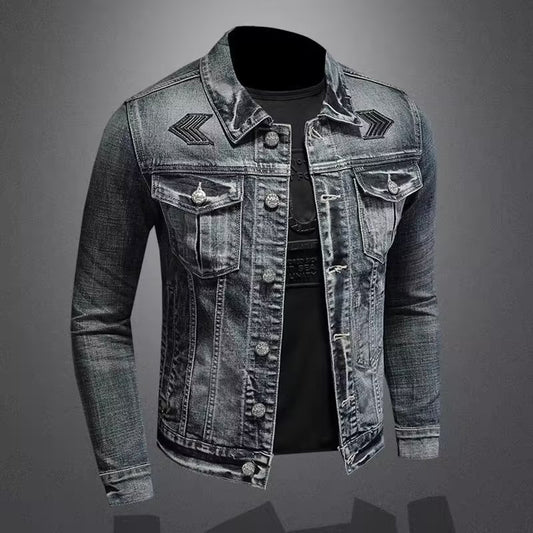 Stylish Men's Denim Jacket with Unique Embroidery - Perfect for Casual and Trendy Looks