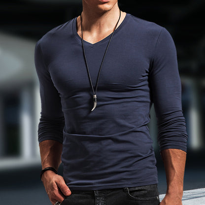 Men's Basic Bottoming Shirt Long Sleeve T-shirt Pure Cotton Inner Build Slim Fit Top