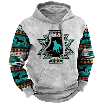 Men's Cowboy Ethnic Print Casual Hoodie