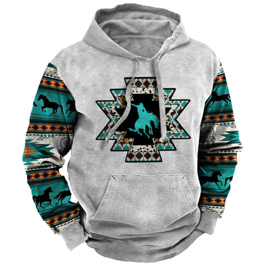 Men's Cowboy Ethnic Print Casual Hoodie