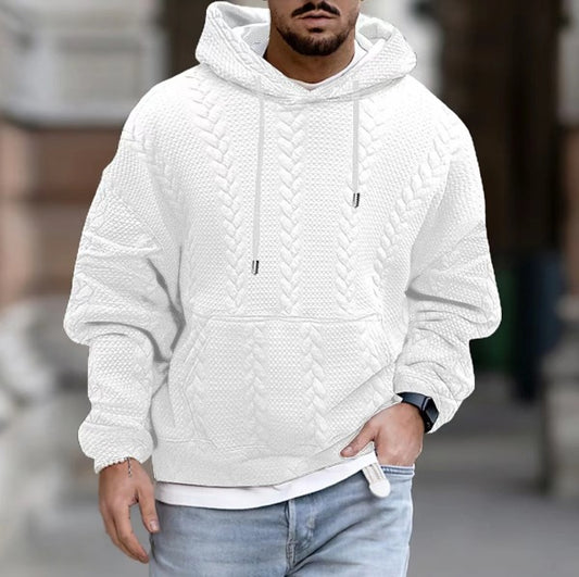 Men's Casual Jacquard Hooded Lace-up Long-sleeved Knitted Sweatshirt