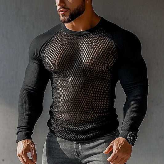 Men's Sheer Mesh Raglan Sleeve Long Sleeve Shirt