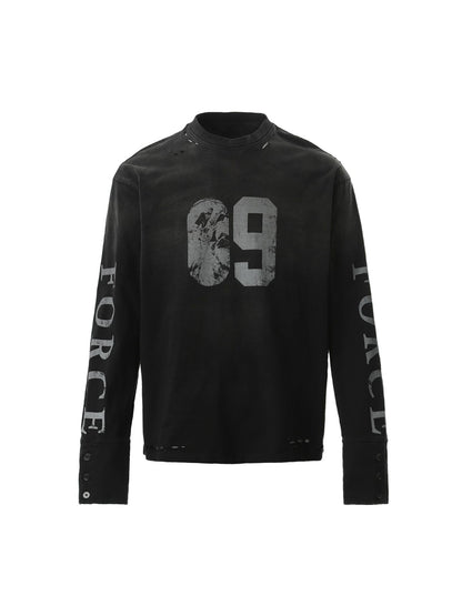 Distressed Number 09 Long Sleeve Top