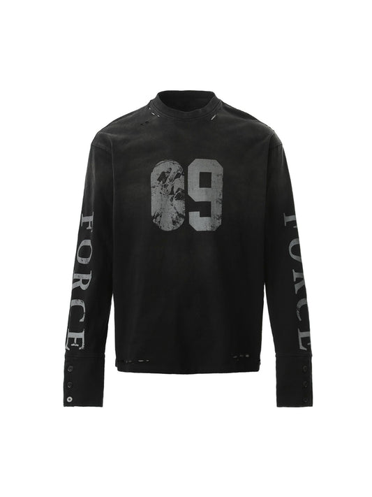 Distressed Number 09 Long Sleeve Top