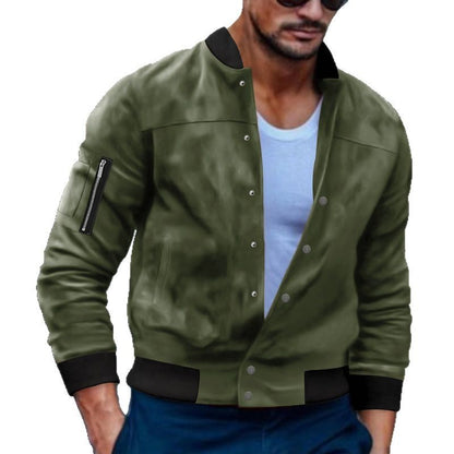 Stylish Men's Bomber Jacket with Zippered Arm Pocket and Snap Button Closure