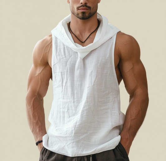 Men's Linen Breathable Hooded Sleeveless Shirt