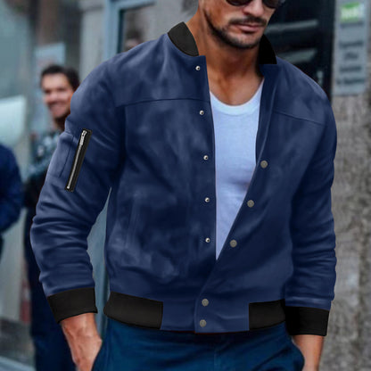 Stylish Men's Bomber Jacket with Zippered Arm Pocket and Snap Button Closure