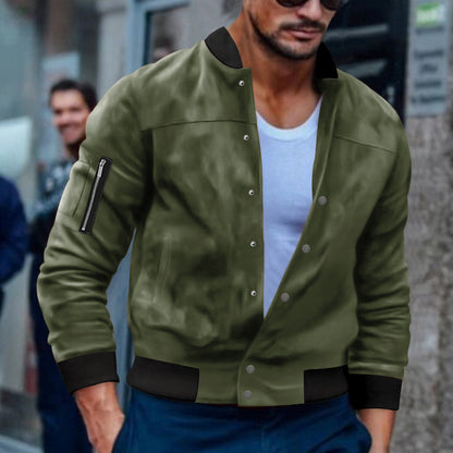 Stylish Men's Bomber Jacket with Zippered Arm Pocket and Snap Button Closure