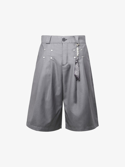Stylish Black Wide-Leg Shorts with Unique Beaded Tassel Detail for Summer