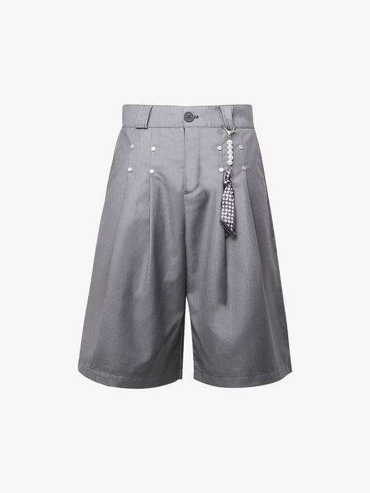 Stylish Black Wide-Leg Shorts with Unique Beaded Tassel Detail for Summer