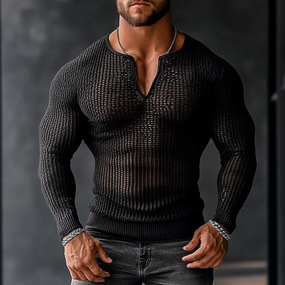 Men's Transparent Mesh V-neck Casual Long Sleeve Shirt