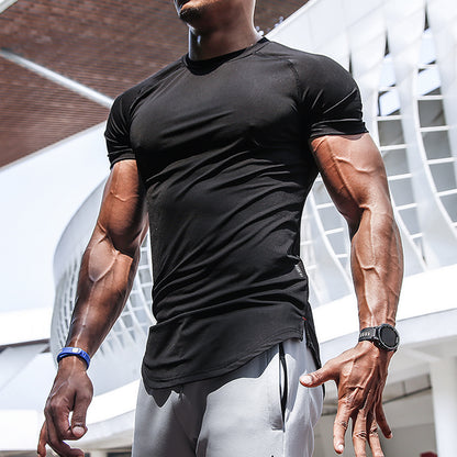 Men's Casual Solid Color Breathable Bottoming Shirt Sports Fitness Slim Thin Section Quick-drying Short-sleeved T-shirt