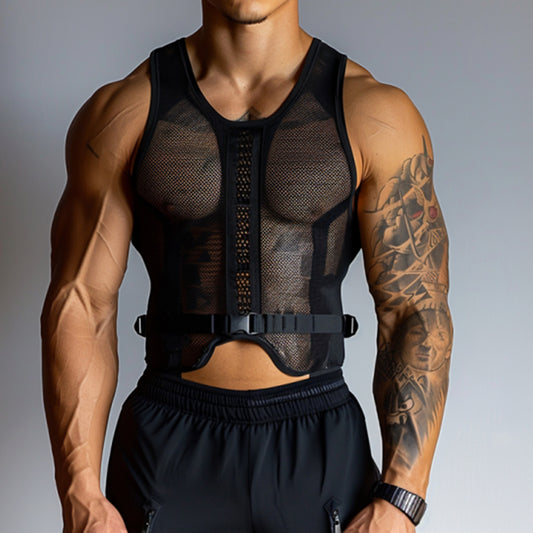Men's Personalized Transparent Mesh Fitness Sleeve Vest