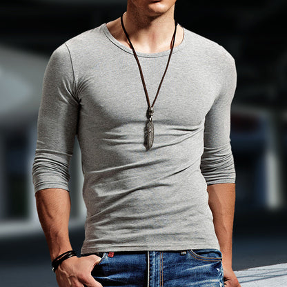 Men's Basic Bottoming Shirt Long Sleeve T-shirt Pure Cotton Inner Build Slim Fit Top