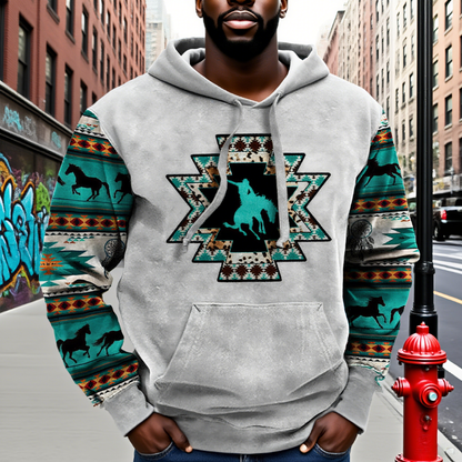 Men's Cowboy Ethnic Print Casual Hoodie