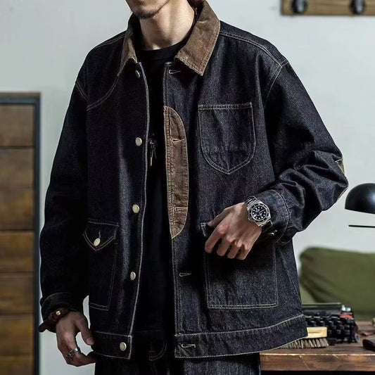 Stylish Denim Jacket with Contrast Elbow Patches for Men