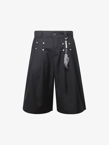 Stylish Black Wide-Leg Shorts with Unique Beaded Tassel Detail for Summer