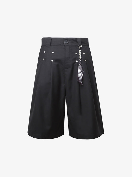 Stylish Black Wide-Leg Shorts with Unique Beaded Tassel Detail for Summer
