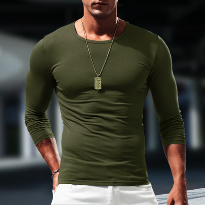 Men's Basic Bottoming Shirt Long Sleeve T-shirt Pure Cotton Inner Build Slim Fit Top