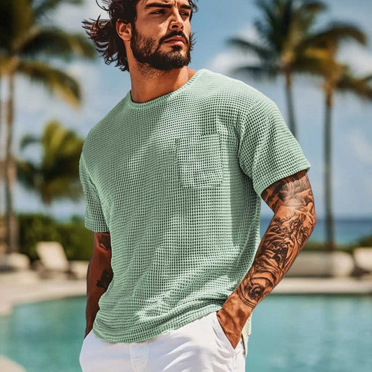 Lightweight Waffle Knit Pocket Tee for Men