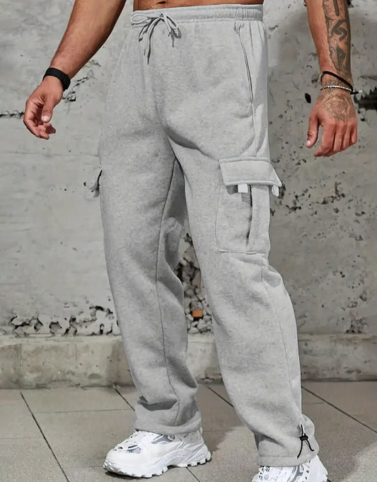 Men's Plain Flap Pocket Drawstring Waist Wide Leg Pants