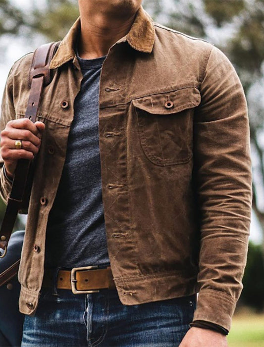Men's Casual Utility Jacket with Distressed Details
