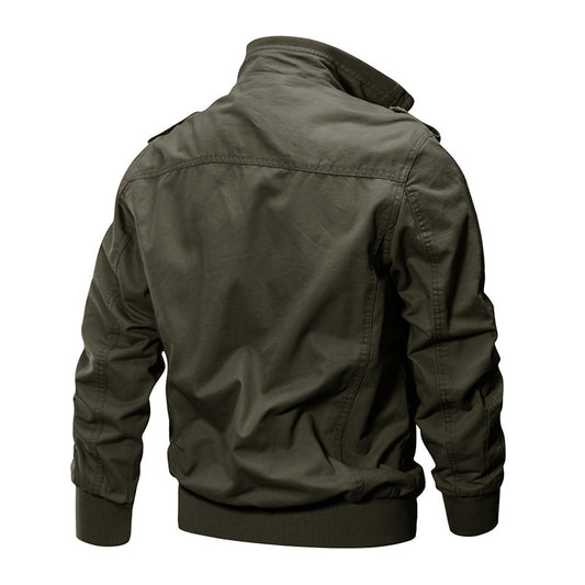 Men's Military-Style Jacket with Multiple Pockets and Adjustable Cuffs