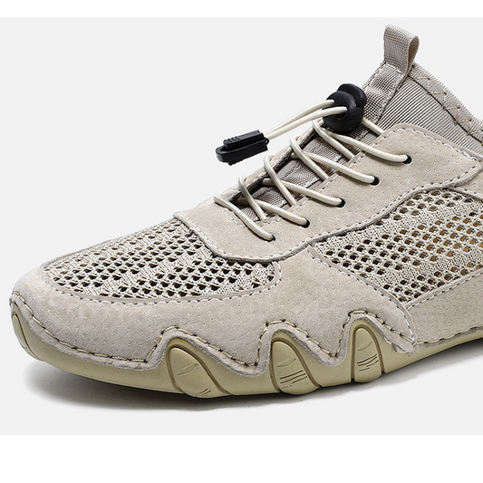 Men's Plus Size Ram Mesh Genuine Leather Lace Up Soft Octopus Sole Sneakers Casual Shoes
