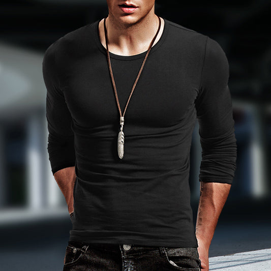 Men's Basic Bottoming Shirt Long Sleeve T-shirt Pure Cotton Inner Build Slim Fit Top
