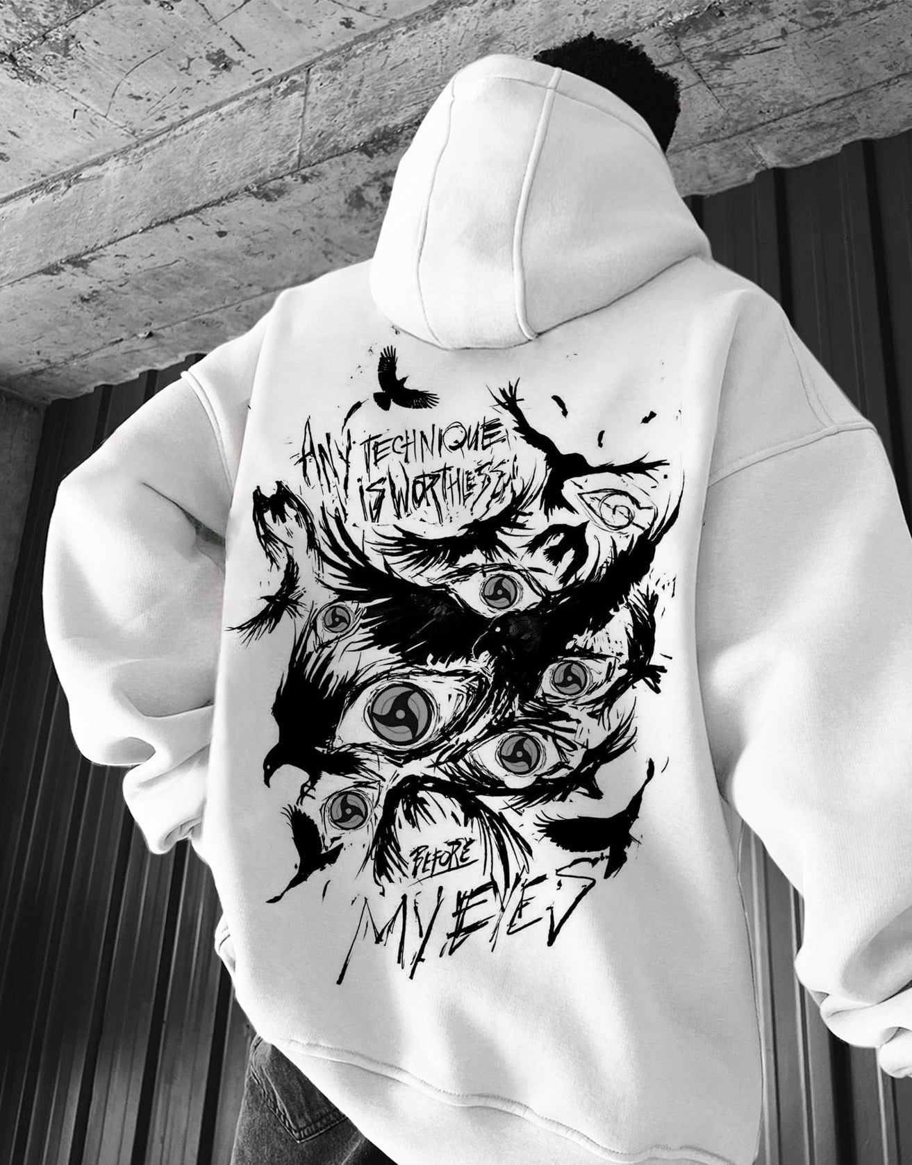 Crow Print Oversize Hoodie