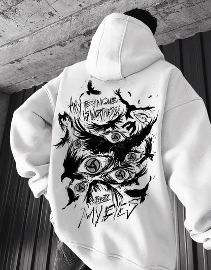 Crow Print Oversize Hoodie