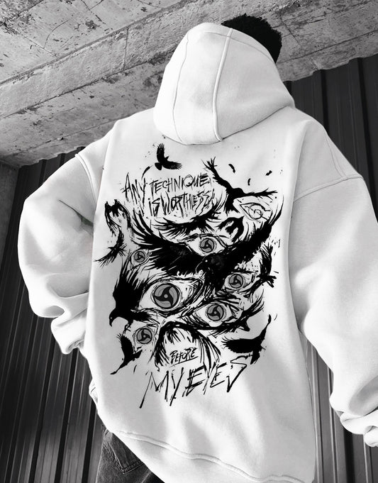 Crow Print Oversize Hoodie