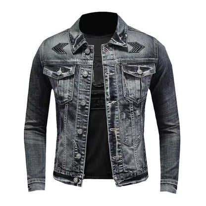 Stylish Men's Denim Jacket with Unique Embroidery - Perfect for Casual and Trendy Looks
