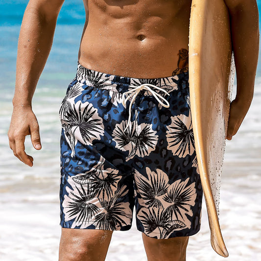 Tropical Floral Print Swim Trunks for Men