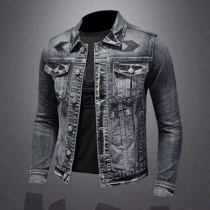 Stylish Men's Denim Jacket with Unique Embroidery - Perfect for Casual and Trendy Looks
