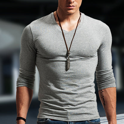 Men's Basic Bottoming Shirt Long Sleeve T-shirt Pure Cotton Inner Build Slim Fit Top