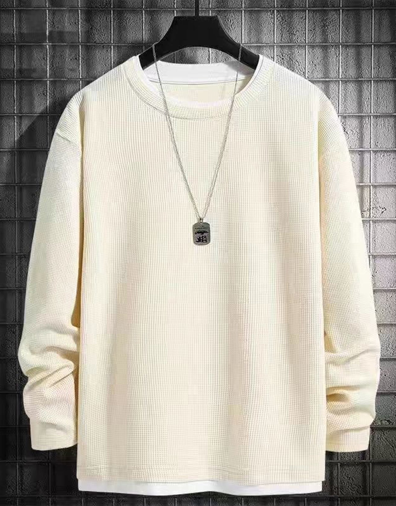 Solid Color Waffle Pullover Sweatshirt