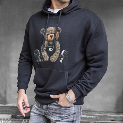Men's Oversized Cute Bear Print Hoodie
